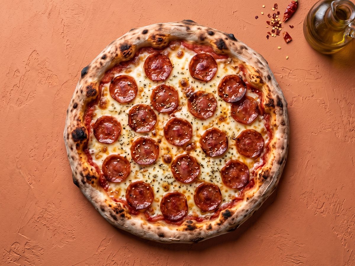 Pizza Pepperoni: mussarela, pepperoni, orégano.